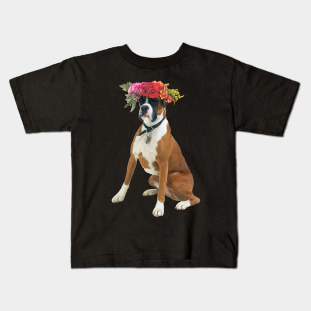 Flower crowned boxer Kids T-Shirt by jillcook